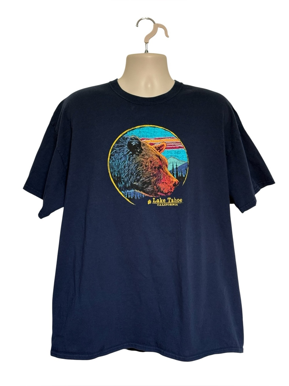 Vintage Lake Tahoe California Bear Graphic T-Shirt Navy Blue XL